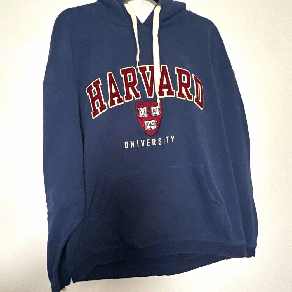 Ouray Harvard University Pullover Hoodie Blue Fleece Graphic Logo Pockets Men XL